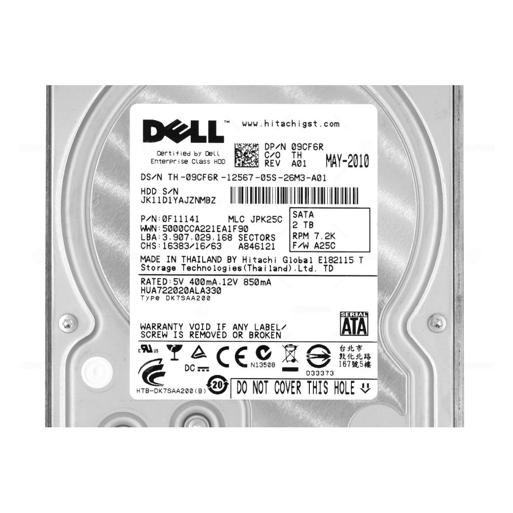 9CF6R DELL HDD 2TB 7.2K SATA 3G 3.5" LFF HOT-SWAP